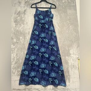 Y2K Prom Homecoming Gown Juniors 7 Blue Floral Floor Length Sleeveless